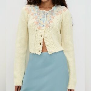Free People FP One Embroidered Cream "Pixie" Cardigan Sweater